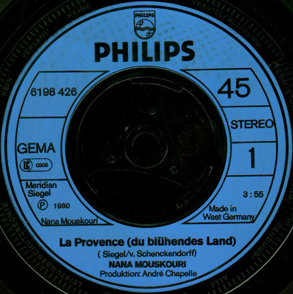 Nana Mouskouri : La Provence (Du Blühendes Land) (7", Single)