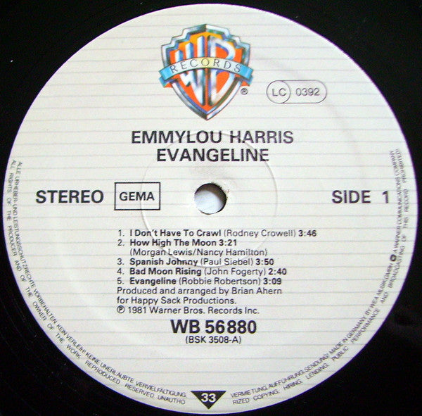 Emmylou Harris : Evangeline (LP, Album)