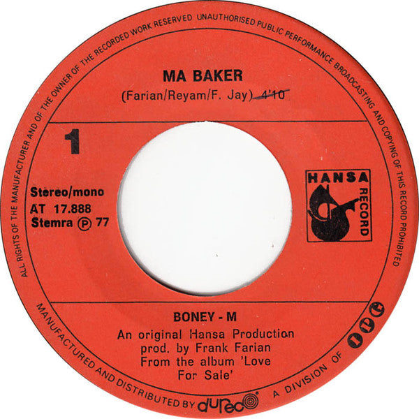 Boney M. : Ma Baker / Still I'm Sad (7", Single)