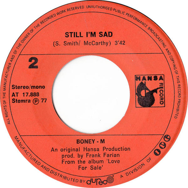 Boney M. : Ma Baker / Still I'm Sad (7", Single)