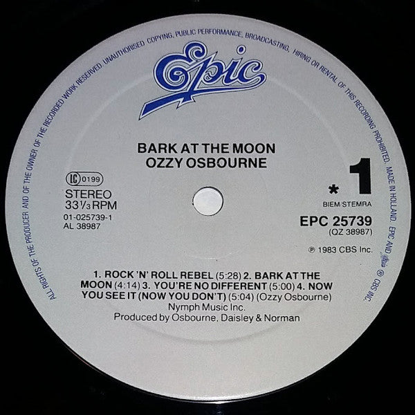 Ozzy Osbourne : Bark At The Moon (LP, Album, RE)