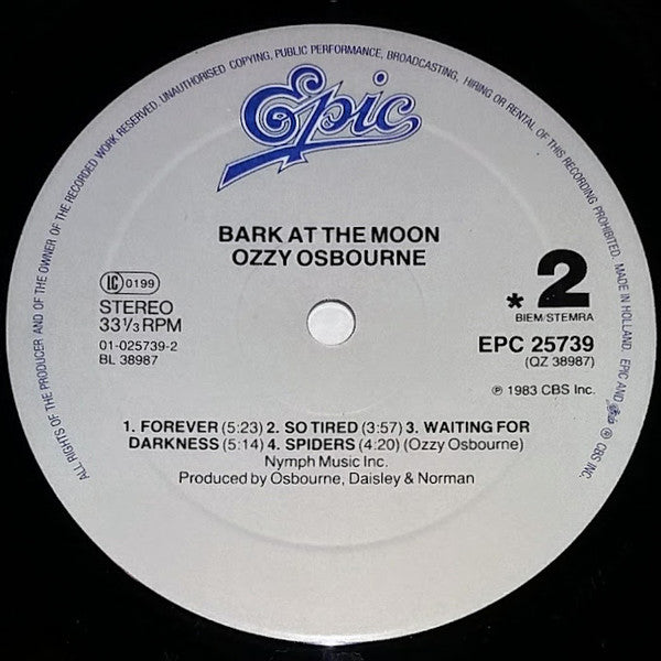 Ozzy Osbourne : Bark At The Moon (LP, Album, RE)