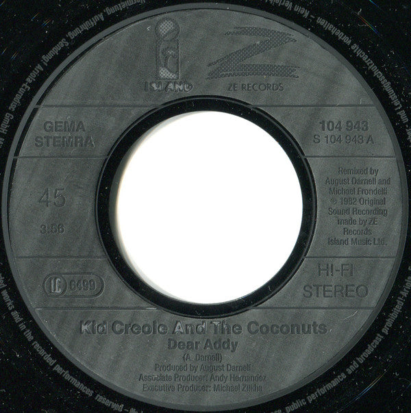 Kid Creole And The Coconuts : Dear Addy / No Fish Today (7", Single)