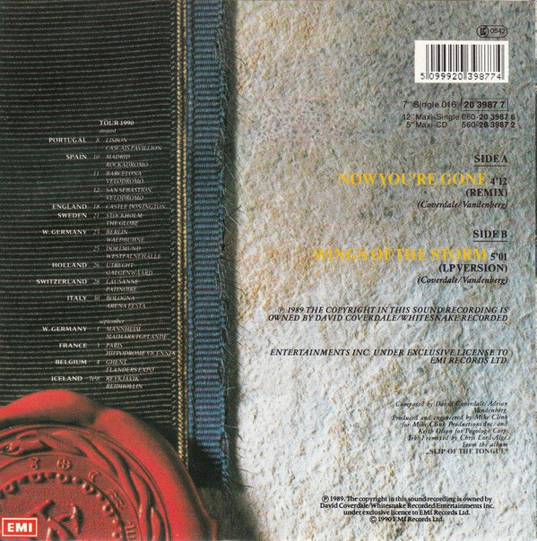 Whitesnake : Now You're Gone (7", Single)