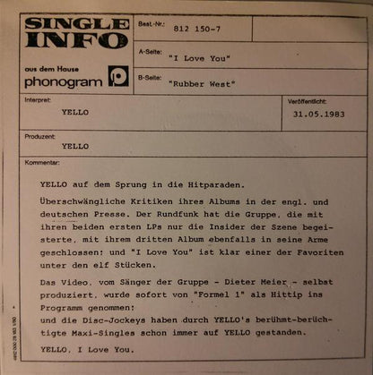 Yello : I Love You (7", Single)