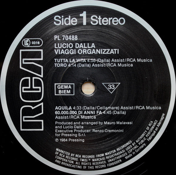 Lucio Dalla : Viaggi Organizzati (LP, Album)