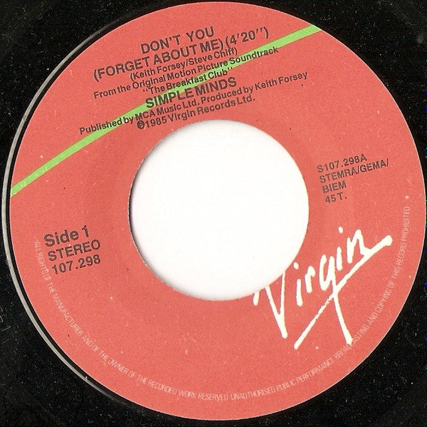 Simple Minds : Don't You (Forget About Me) (7", Single, Red)