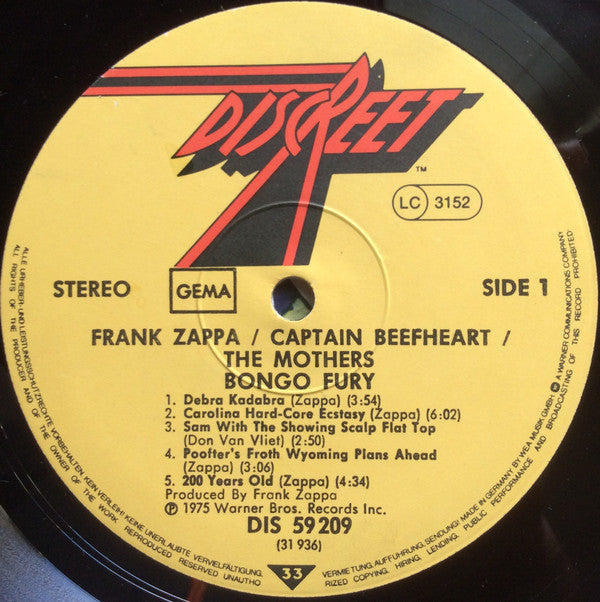 Zappa* / Beefheart* / Mothers* : Bongo Fury (LP, Album, RE)