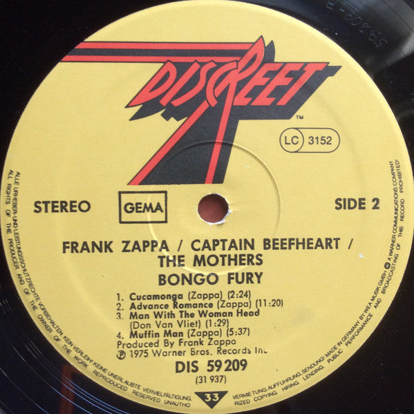 Frank Zappa / Captain Beefheart / The Mothers : Bongo Fury (LP, Album, RE)