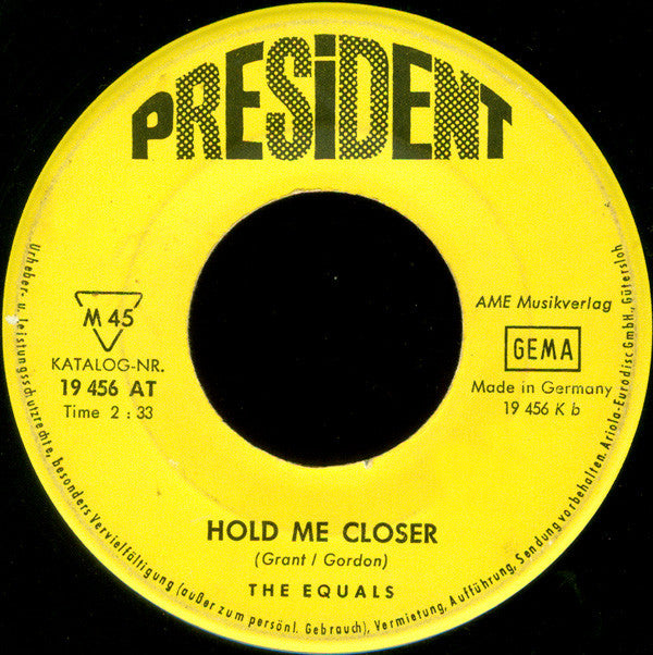 The Equals : Baby, Come Back / Hold Me Closer (7", Single, Mono)