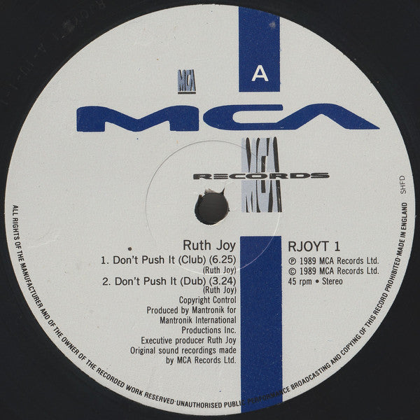 Ruth Joy : Don't Push It (12", Rut)