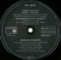 Bonnie Bianco : Miss You So (12", Maxi)