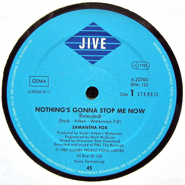 Samantha Fox : Nothing's Gonna Stop Me Now (12", Maxi)