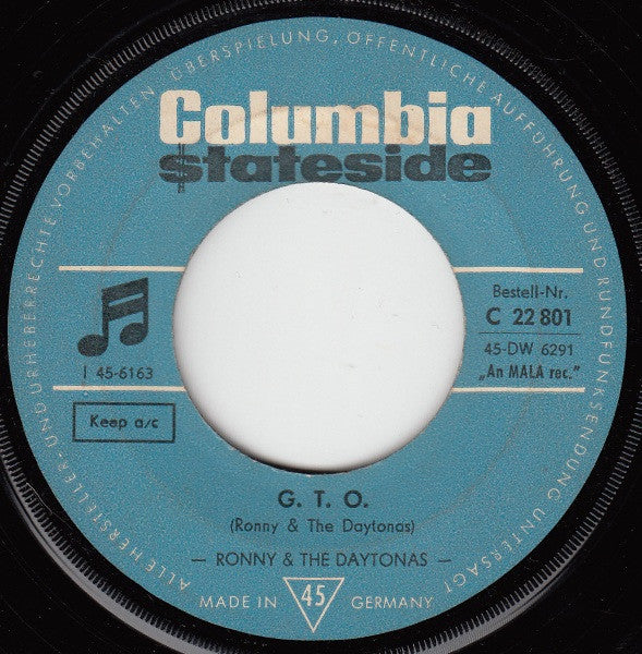Ronny & The Daytonas : G.T.O. / Hot Rod Baby (7", Single)