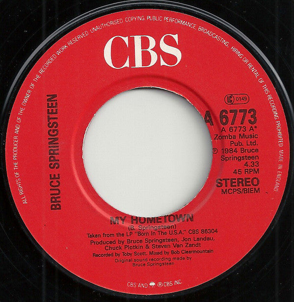 Bruce Springsteen : My Hometown / Santa Claus Is Comin' To Town (7", Single, Lar)