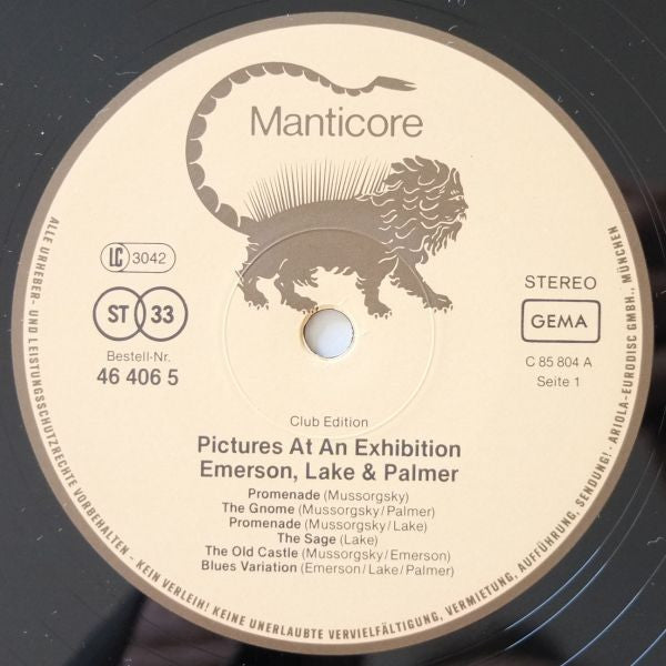 Emerson, Lake & Palmer : Pictures At An Exhibition (LP, Album, Club, RE)