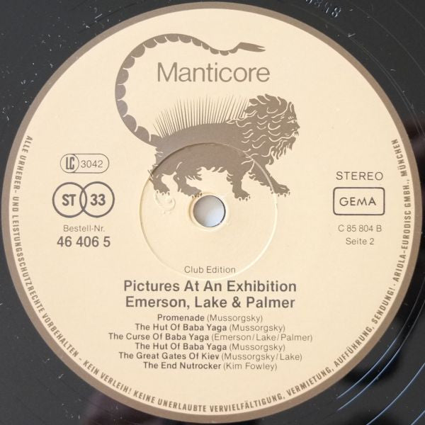 Emerson, Lake & Palmer : Pictures At An Exhibition (LP, Album, Club, RE)
