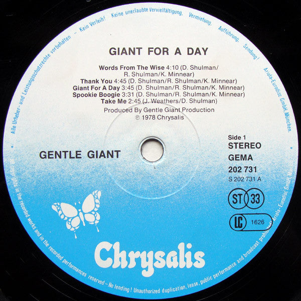 Gentle Giant : Giant For A Day (LP, Album, RE)