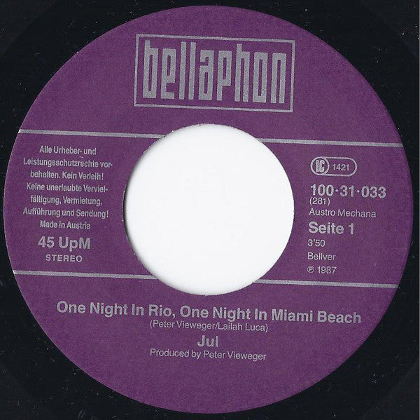 Jul Lekey : One Night In Rio, One Night In Miami Beach (7", Single)