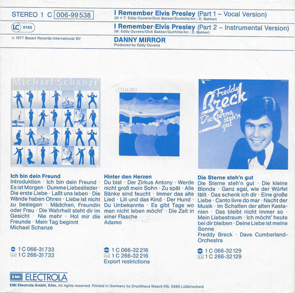 Danny Mirror : I Remember Elvis Presley (7", Single)
