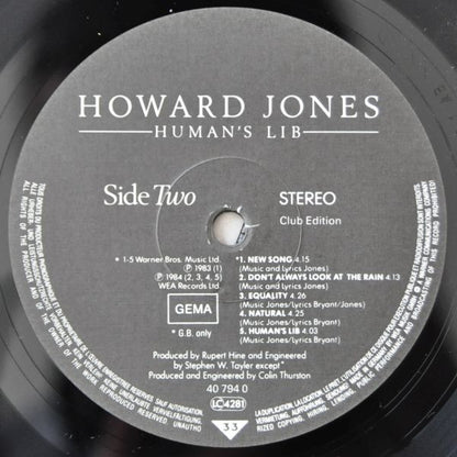 Howard Jones : Human's Lib (LP, Album, Club)