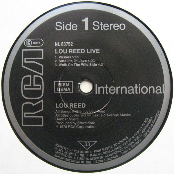 Lou Reed : Lou Reed Live (LP, Album, RE)