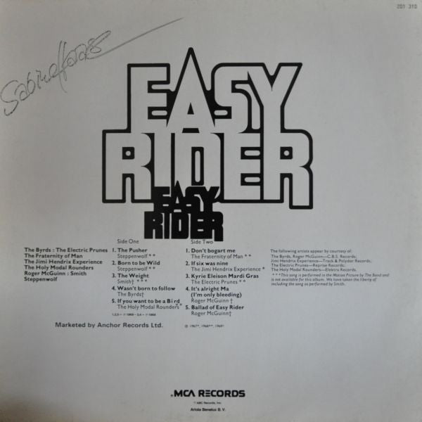 Various : Songs Performed In The Motion Picture Easy Rider (LP, RP)