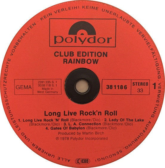 Rainbow : Long Live Rock 'N' Roll (LP, Album, Club)