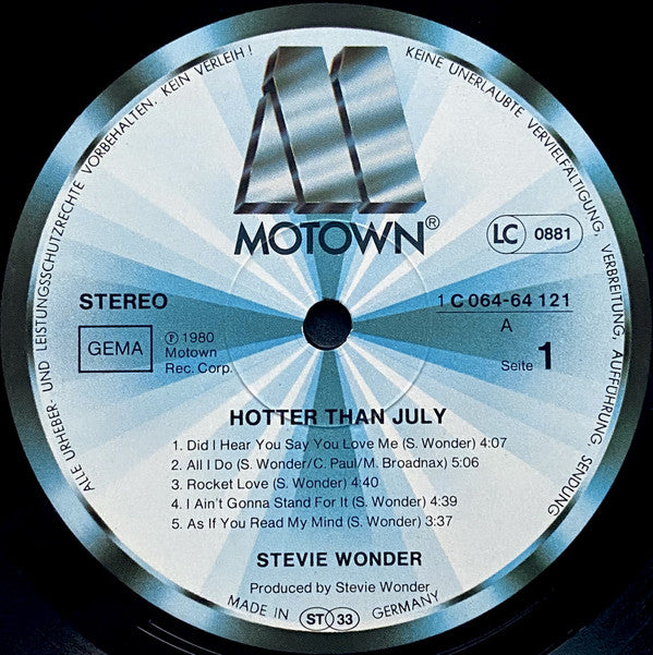 Stevie Wonder : Hotter Than July (LP, Album, Gat)