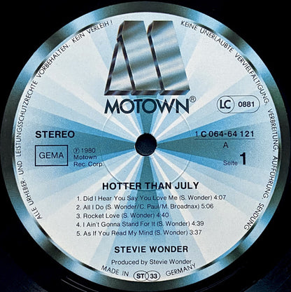Stevie Wonder : Hotter Than July (LP, Album, Gat)