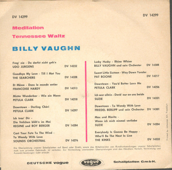 Billy Vaughn : Meditation / Tennessee Waltz (7")