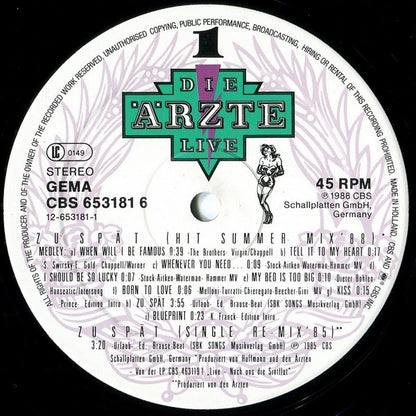 Die Ärzte : Zu Spät (Hit Summer Mix '88) (12", Maxi)