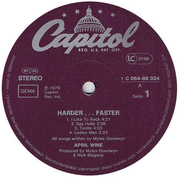 April Wine : Harder.....Faster (LP, Album)