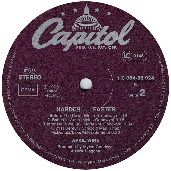April Wine : Harder.....Faster (LP, Album)