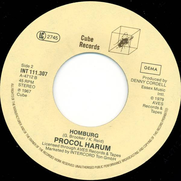 Procol Harum : A Whiter Shade Of Pale / Homburg (7", Single, RE)