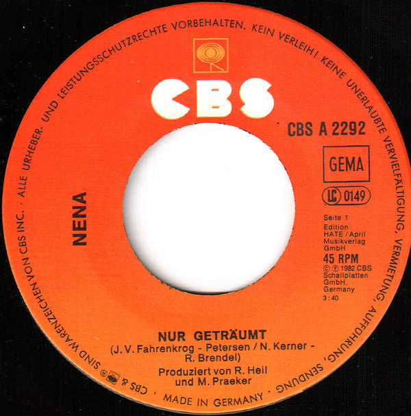 Nena : Nur Geträumt (7", Single)
