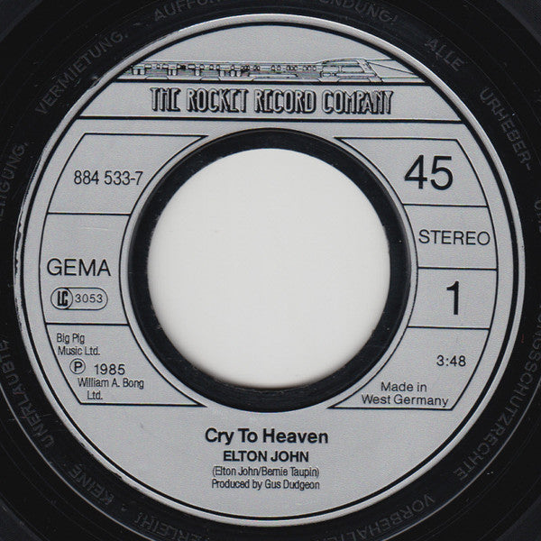 Elton John : Cry To Heaven (7", Single)