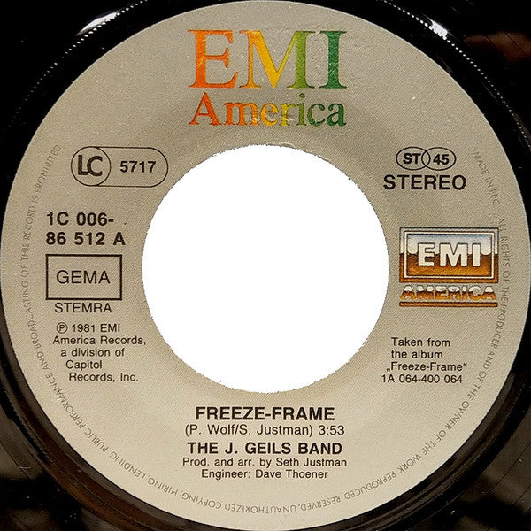 The J. Geils Band : Freeze-Frame / Flamethrower (7", Single)