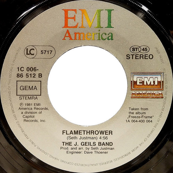 The J. Geils Band : Freeze-Frame / Flamethrower (7", Single)