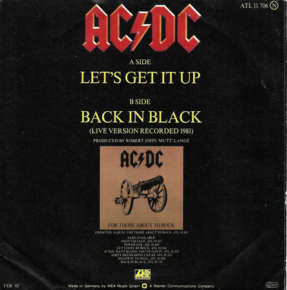 AC/DC : Let's Get It Up / Back In Black (Recorded Live 1981) (7", Single)