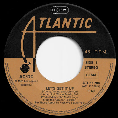 AC/DC : Let's Get It Up / Back In Black (Recorded Live 1981) (7", Single)