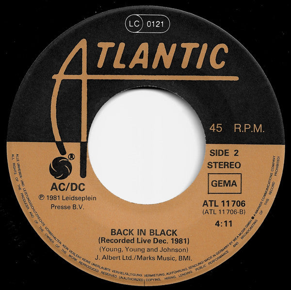 AC/DC : Let's Get It Up / Back In Black (Recorded Live 1981) (7", Single)