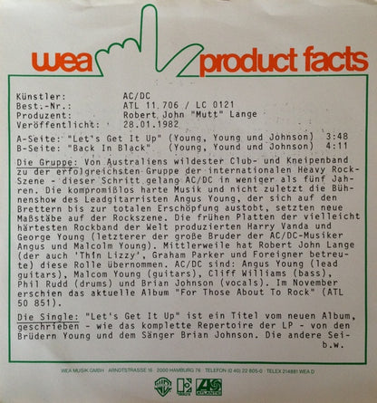 AC/DC : Let's Get It Up / Back In Black (Recorded Live 1981) (7", Single)