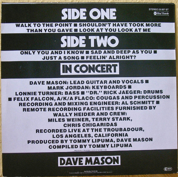 Dave Mason : In Concert (LP, Album, RE)