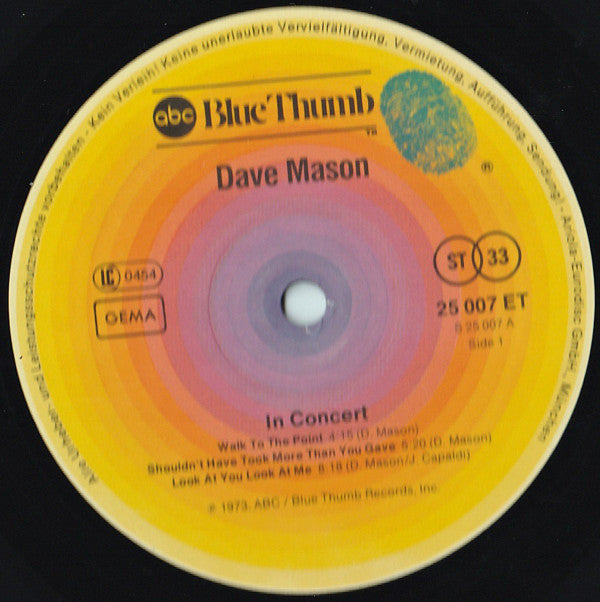 Dave Mason : In Concert (LP, Album, RE)