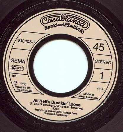 Kiss : All Hell's Breakin' Loose (7", Single)