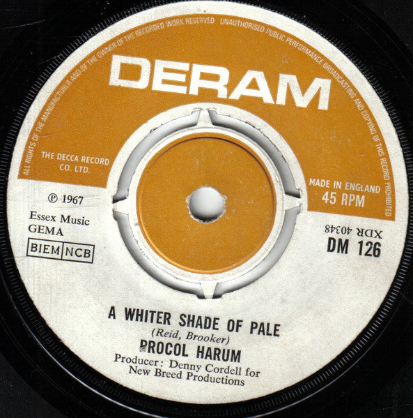Procol Harum : A Whiter Shade Of Pale (7", Single, Mono)