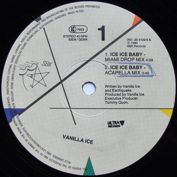 Vanilla Ice : Ice Ice Baby (Remix) (12", Single)