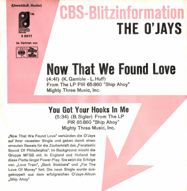 The O'Jays : Now That We Found Love (7", Promo)