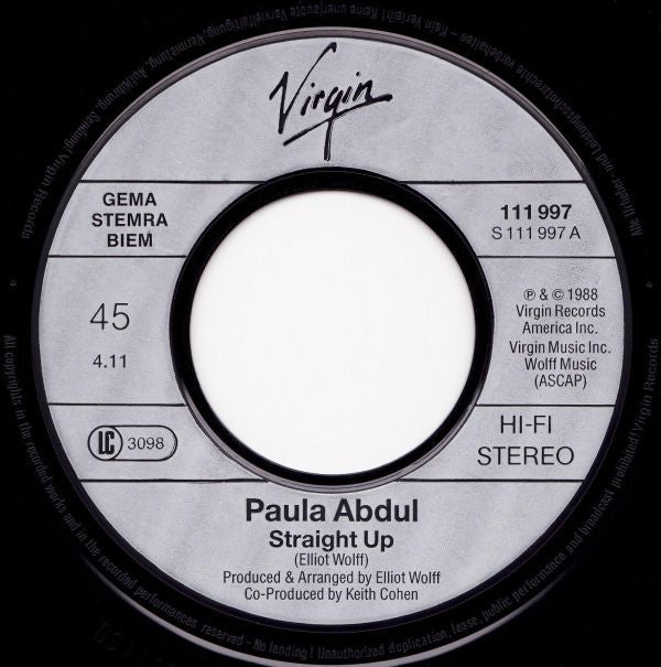 Paula Abdul : Straight Up (7", Single)